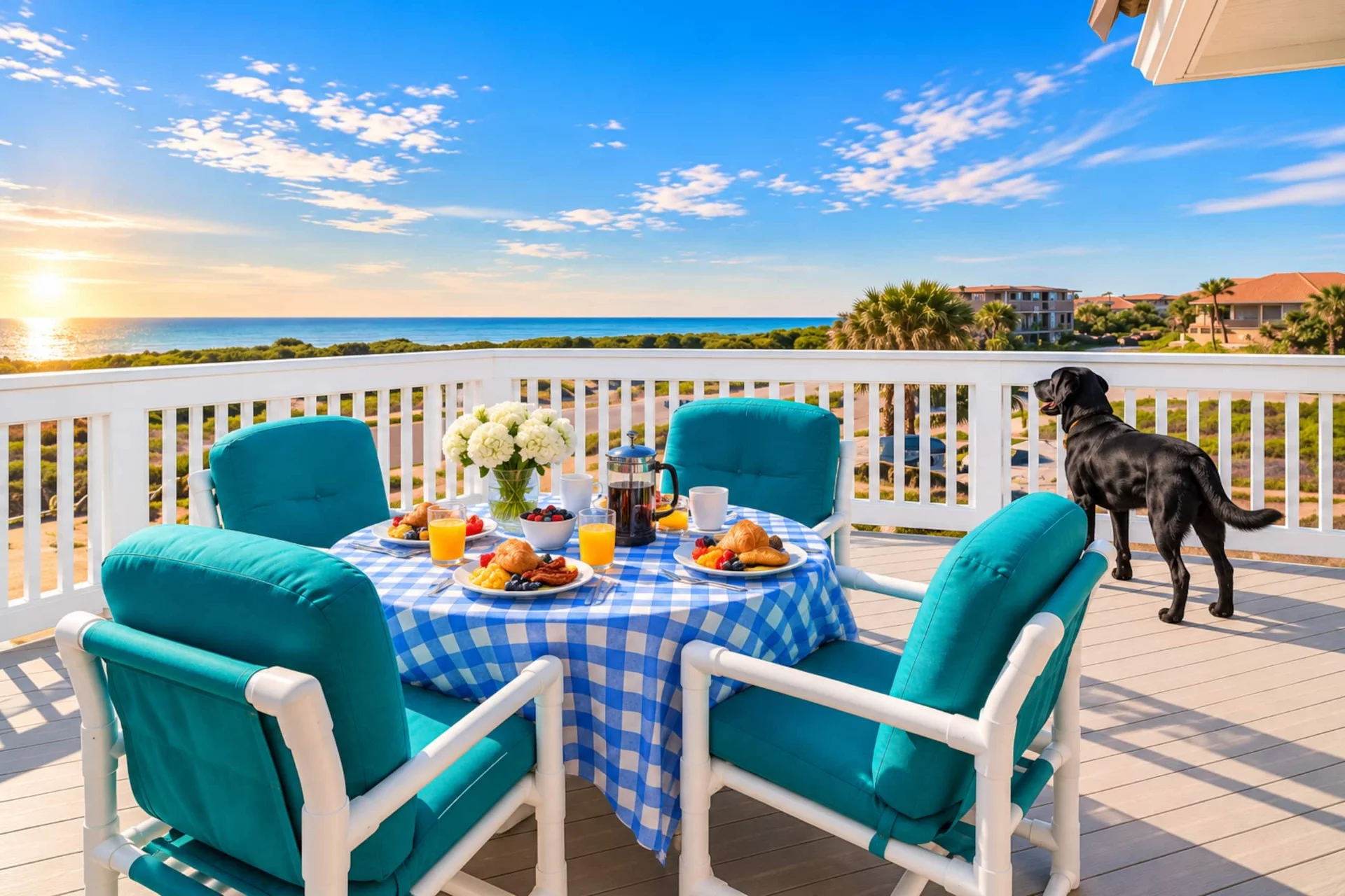 Balcony breakfast with an ocean view at Butler Beach Escape